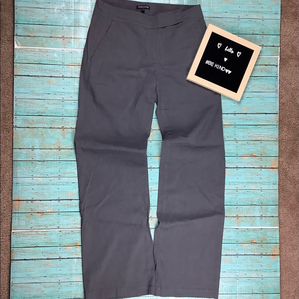 Eileen Fisher gray linen blend dress pants/kick flare size 4 mid rise